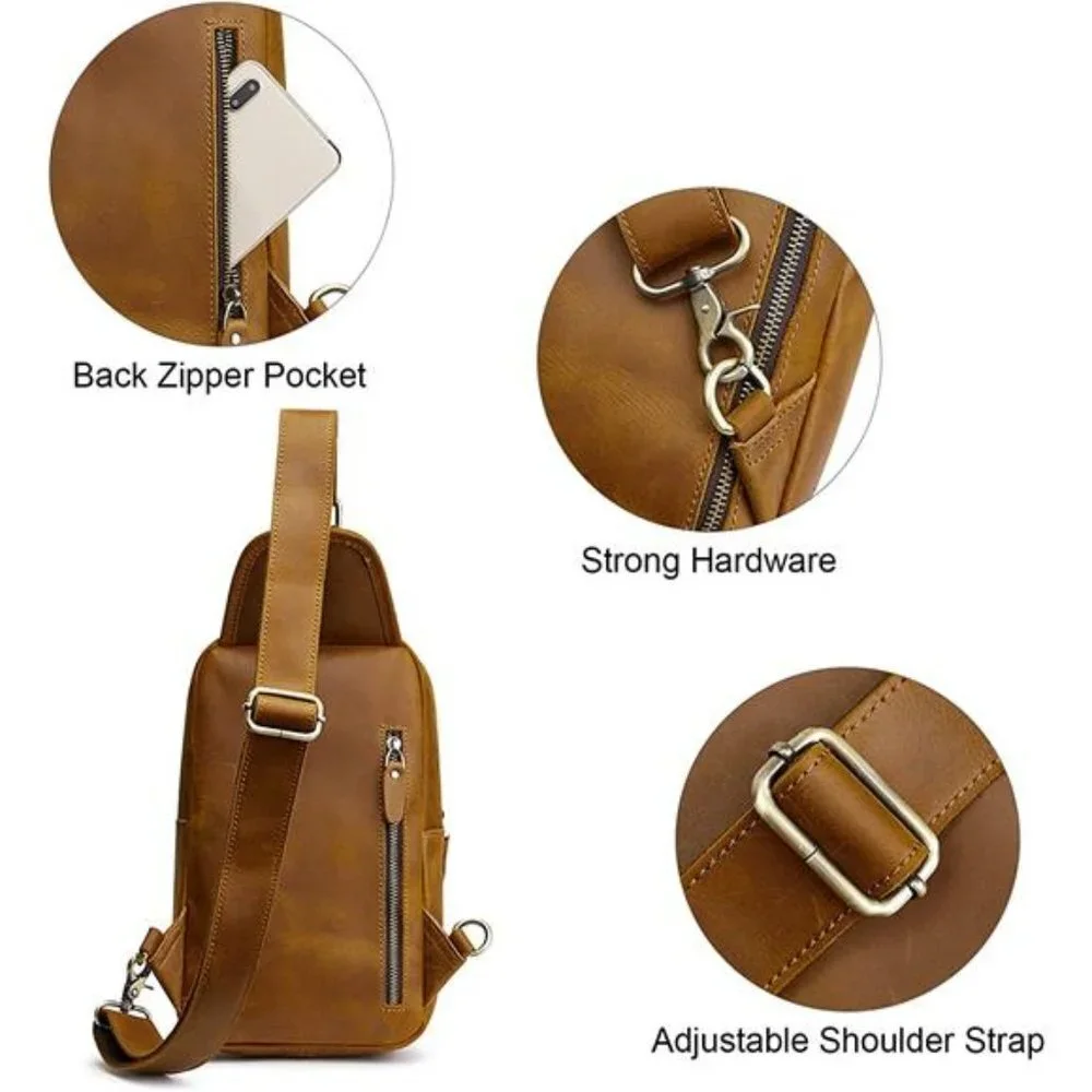 Unisex Vintage Genuine Leather Shoulder Backpack Crossbody Bag (Light Brown)